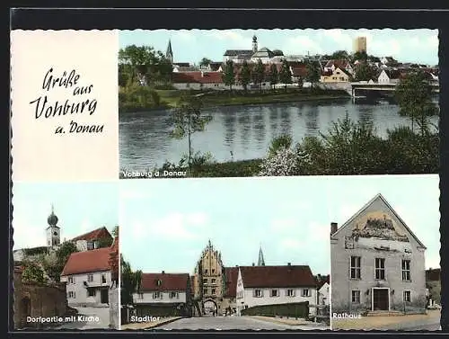 AK Vohburg /Donau, Stadttor, Ortspartie, Panorama mit Donau
