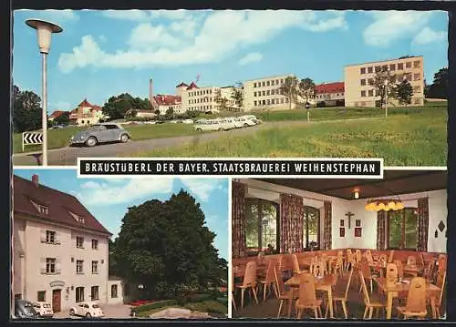 AK Freising, Gasthaus Bräustüberl der Bayer. Staatsbrauerei Weihenstephan, Innenansicht, Ortspartie