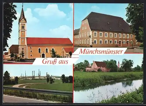 AK Münchsmünster, Sixtuskirche, Hotel-Gasthof Rauscher, Raffinerie, Kindergarten