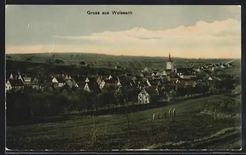 AK Weissach / Württ., Teilansicht mit Kirche