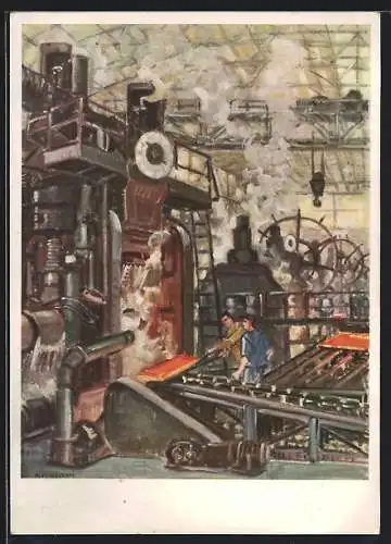 Künstler-AK Oberhausen / Rheinland, Gutehoffnungshütte, Feinblech-Walzwerk