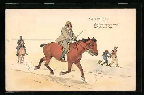 AK Zwei Herren reiten mit ihren Pferden an zwei Jungen vorbei