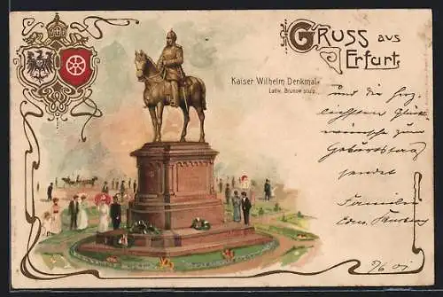 Lithographie Erfurt, Kaiser Wilhelm-Denkmal