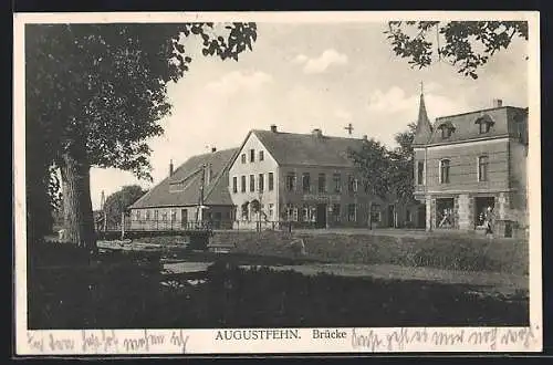 AK Augustfehn, Gasthaus Augustiner Hof und Flussbrücke