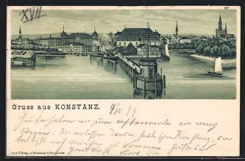 Lithographie Konstanz, Partie am Hafen