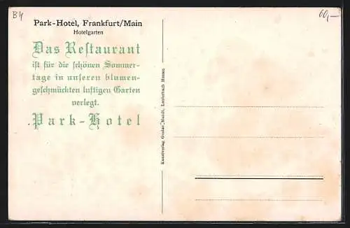 Künstler-AK Frankfurt, Park-Hotel Kaiserhof, Hotelgarten