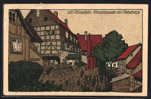 Steindruck-AK Bielefeld, Stadtmauer am Nebelstor