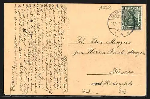 AK Oldenburg / Oldenburg, Uferpartie mit Blick zur Kirche, Passepartout mit Eisenbahn und Segelschiff