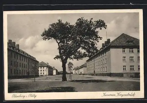 AK Oldenburg / Oldenburg, Kasernen Kreyenbrück mit Baum