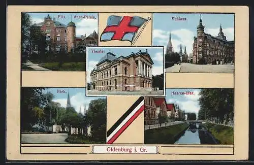 AK Oldenburg i. Gr., Elis. Anna-Palais, Schloss, Theater, Park, Haaren-Ufer