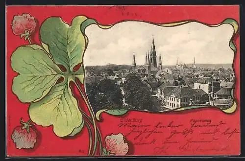 Passepartout-AK Oldenburg / Oldenburg, Panoramablick auf den Ort, Kleeblatt