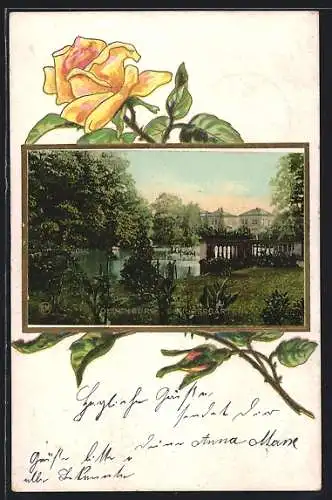 Präge-AK Oldenburg / Oldenburg, Schlossgarten, Gelbe Rose, Passepartout