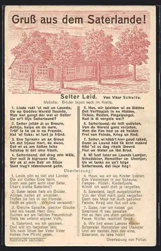 Lithographie Saterland, Liedtext Selterleid von Vikar Schulte
