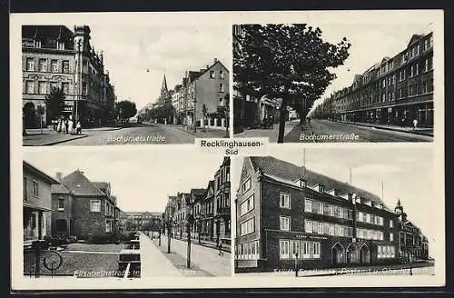 AK Recklinghausen-Süd, Bochumerstrasse, Elisabethstrasse mit Krankenhaus, Städt. Sparkasse, Postamt u. Oberlyzeum