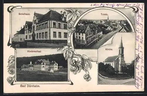 AK Bad Dürrheim, Schulhaus, Kindersolbad, Kirche, Totale