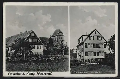 AK Langenbrand /Württ. Schwarzwald, Erholungsheim Haus Ecker, Ortspartie mit Kirche