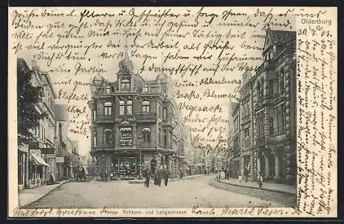 AK Oldenburg i. Gr., Achtern- und Langestrasse mit Geschäften