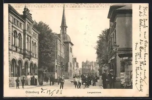 AK Oldenburg / Oldenburg, Langestrasse mit Geschäft und Litfasssäule