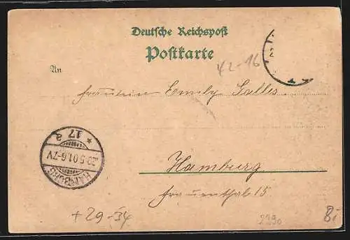 Passepartout-Lithographie Flensburg, Teilansicht im Eichenblatt