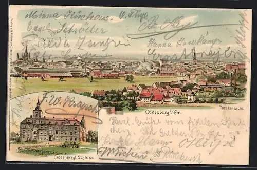 Lithographie Oldenburg / Oldenburg, Grossherzogliches Schloss, Stadtansicht