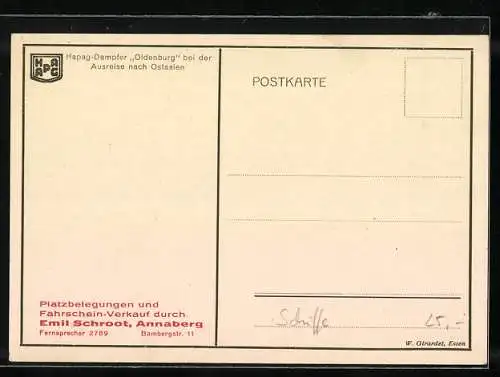 AK Dampfer Oldenburg der Hamburg-Amerika Linie