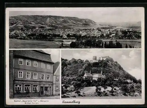 AK Hammelburg, Totalansicht mit Gasthof Bayerischer Hof und Schloss Saaleck