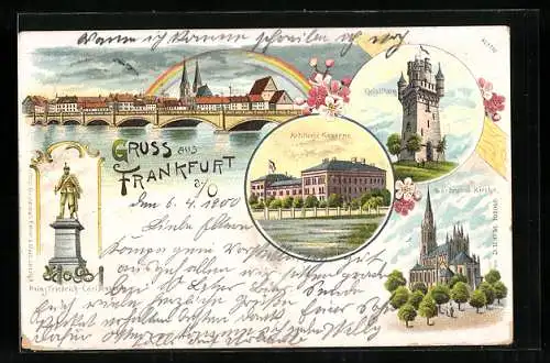 Lithographie Frankfurt a. O., Artillerie-Kaserne, Kleistturm, Gertraud-Kirche