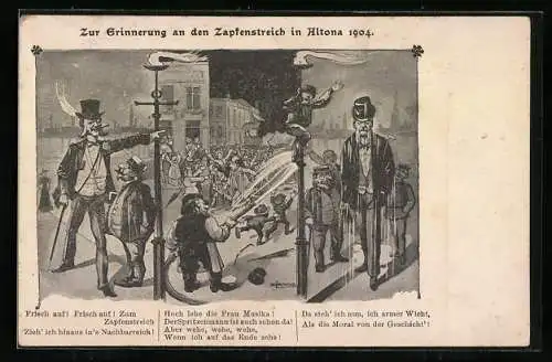 Künstler-AK Hamburg-Altona, Zapfenstreich 1904, Spritzenmann