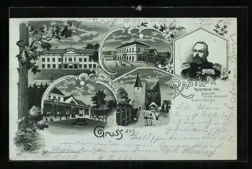 Mondschein-Lithographie Rastede, Hotel Rasteder Hof, Schloss, Garten