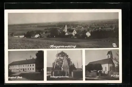 AK Ampermoching, Gasthof Post, Kriegerdenkmal, Kirche