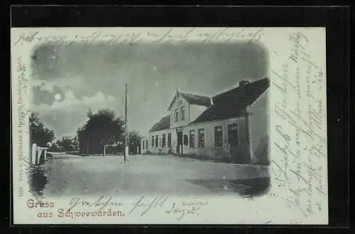 Mondschein-AK Schweewarden, Strassenpartie am Kaiserhof