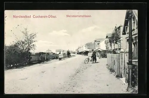 AK Cuxhaven-Döse, Radfahrer in der Steinmarnerstrasse