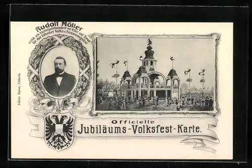 AK Lübeck, Jubiläums-Volksfest-Karte, Rudolf Möller, Festplatz