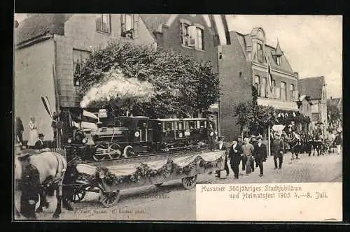 AK Husum / Nordsee, Festwagen mit Eisenbahn, 300-jähriges Stadtjubiläum & Heimatfest 1903