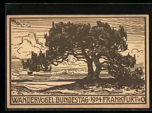 Künstler-AK Frankfurt a. O., Wandervogel Bundestag 1914, grosser Baum