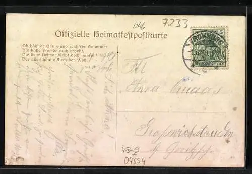 AK Frohburg, Heimatfest 1910, Albert-Denkmal, junger Mann hebt grüssend den Hut