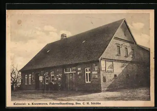 AK Hengstlage, Kolonial-, Kurzwaren- und Fahrradhandlung von C. H. Schütte