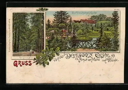 Lithographie Varel / Oldenburg, Gasthaus zur Deutschen Eiche, grosse Allee