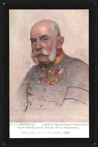 Künstler-AK Portrait von Kaiser Franz Josef I. von Österreich in Uniform mit Ordenspange