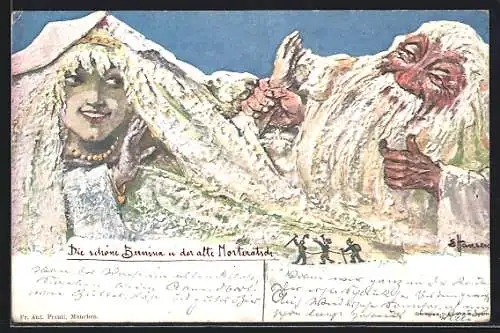 Künstler-AK sign. E. Hansen /Emil Nolde: Schöne Bernina und der alte Morteratsch, Berg mit Gesicht / Berggesichter
