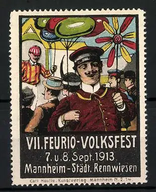 Reklamemarke Mannheim, VII. Feurio-Volksfest 1913, Städt. Rennwiesen, Besucher auf dem Festplatz