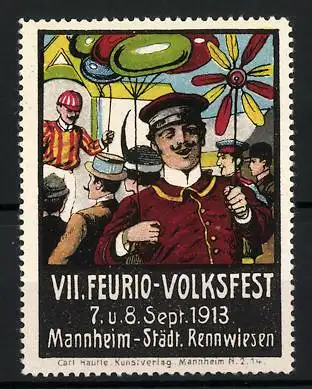 Reklamemarke Mannheim, VII. Feurio-Volksfest 1913, Städt. Rennwiesen, Besucher auf dem Festplatz