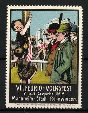 Reklamemarke Mannheim, VII. Feurio-Volksfest 1913, Städt. Rennwiesen, Besucher auf dem Festplatz