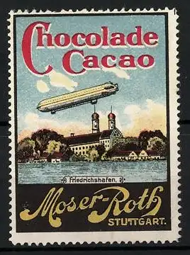Reklamemarke Zeppelin über Friedrichshafen, Chocolade & Cacao Moser-Roth, Stuttgart