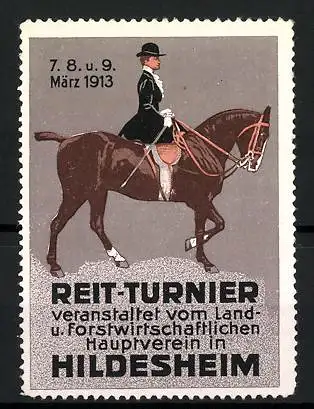Reklamemarke Hildesheim, Reit-Turnier 1913, Reiterin auf Pferd