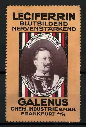 Reklamemarke Kaiser Wilhelm II. von Preussen, Leciferrin, Galenus Chem. Industrie GmbH, Frankfurt a. M.