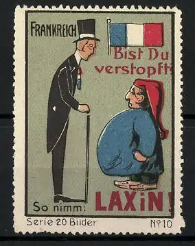Reklamemarke Laxin - Abführmittel, Bist du verstopft? Franzosen im Gespräch, Flagge, Bild 10 von 20