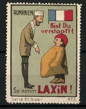 Reklamemarke Laxin - Abführmittel, Bist du verstopft? Rumänen im Gespräch, Flagge, Bild 5 von 20
