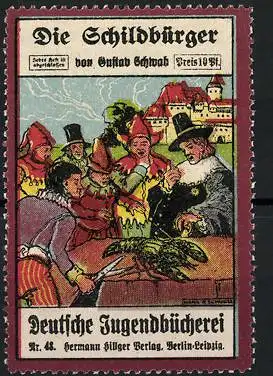 Reklamemarke Deutsche Jugendbücherei, Die Schildbürger von Gustav Schwab, Nr. 48