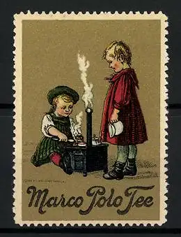 Reklamemarke Marco Polo Tee, zwei Mädchen kochen Tee